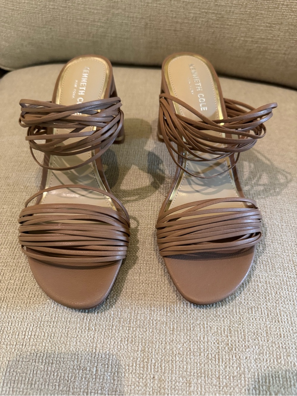 Kenneth Cole Strappy Multi-Band Block Heel Sandals in Taupe Brown NWOT